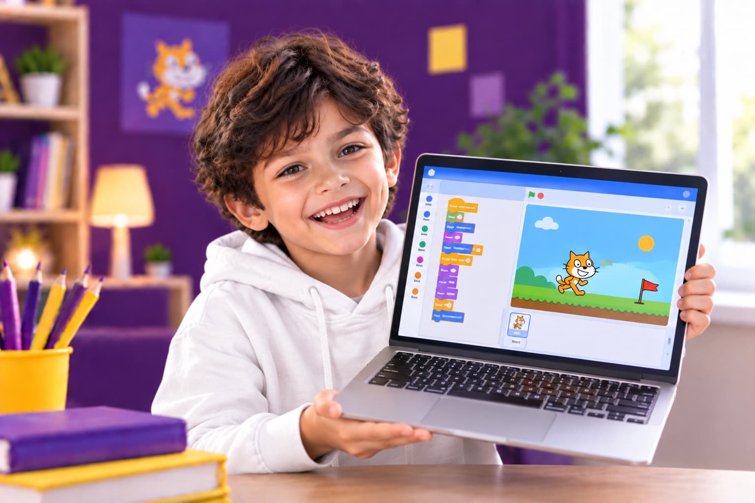 A child's first Scratch game or interactive story